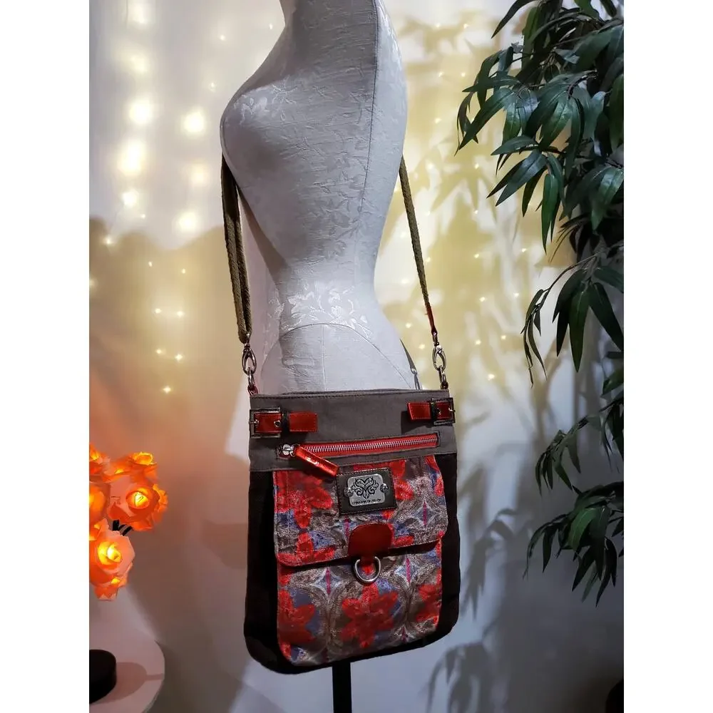 Corazon De Melon Floral Mexican Designer Adjustable Velour Canvas Crossbody Bag - Picture 2 of 11